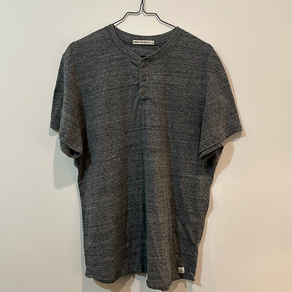 Marine Layer Men’s Re-Spun 3 Button Shirt, Gray, Size L